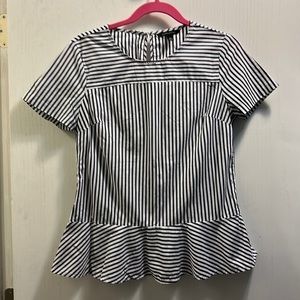 Banana Republic Striped Short-Sleeved Blouse, 100% Cotton, Navy/White SZ XS